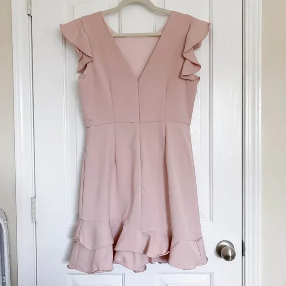 TCEC Dress Womens Blush Pink Ruffle Mini Party Dress Cocktail Bridal Wedding - Picture 4 of 7